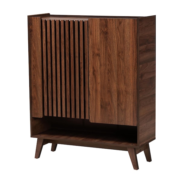 Baxton Studio Paricia Mid-Century Modern Walnut Brown Finished Wood Shoe Cabinet 235-13267-ZORO - main